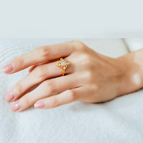 Gold Vermeil Genuine Opal Stone Vintage Ring for her Natural Opal Gemstone Ring - Picture 7 of 7